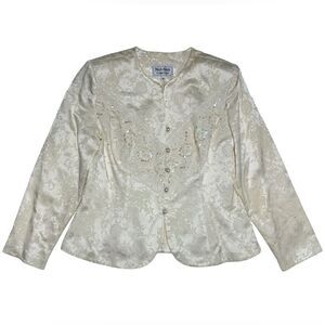 Vintage Nah Nah Collection Off White Pearl Button Up Blazer Floral Design 16